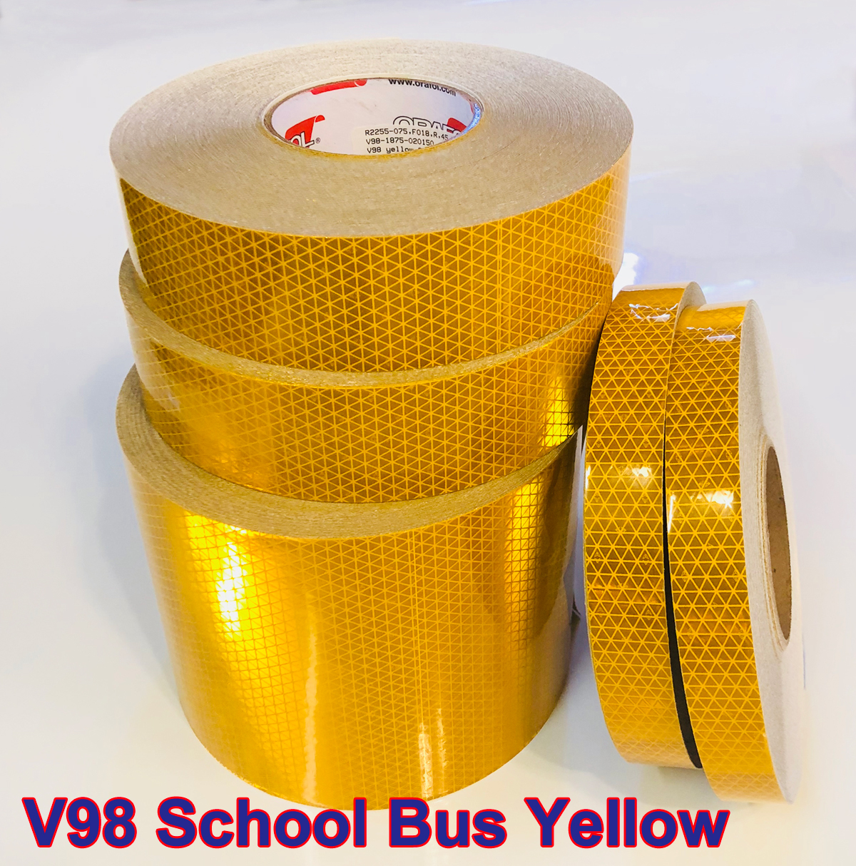 School Bus Yellow & Red Reflective Chevron Panel Oralite V98 Custom Decal Tape 